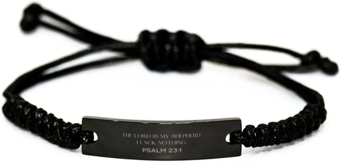 Inspirational Psalm 23:1 Christian Black Rop Bracelet Encouragement Gifts Message Prayer Psalm 23:1 Religious Bracelets for Women Men Psalm 23:1 Bible Verse Faith Adjustable Engraved Bracelet The Lord