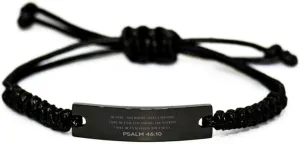 Inspirational Psalm 46:10 Christian Black Rop Bracelet Encouragement Gifts Message Prayer Psalm 46:10 Religious Bracelets for Women Men Psalm 46:10 Bible Verse Faith Adjustable Engraved Bracelet Be