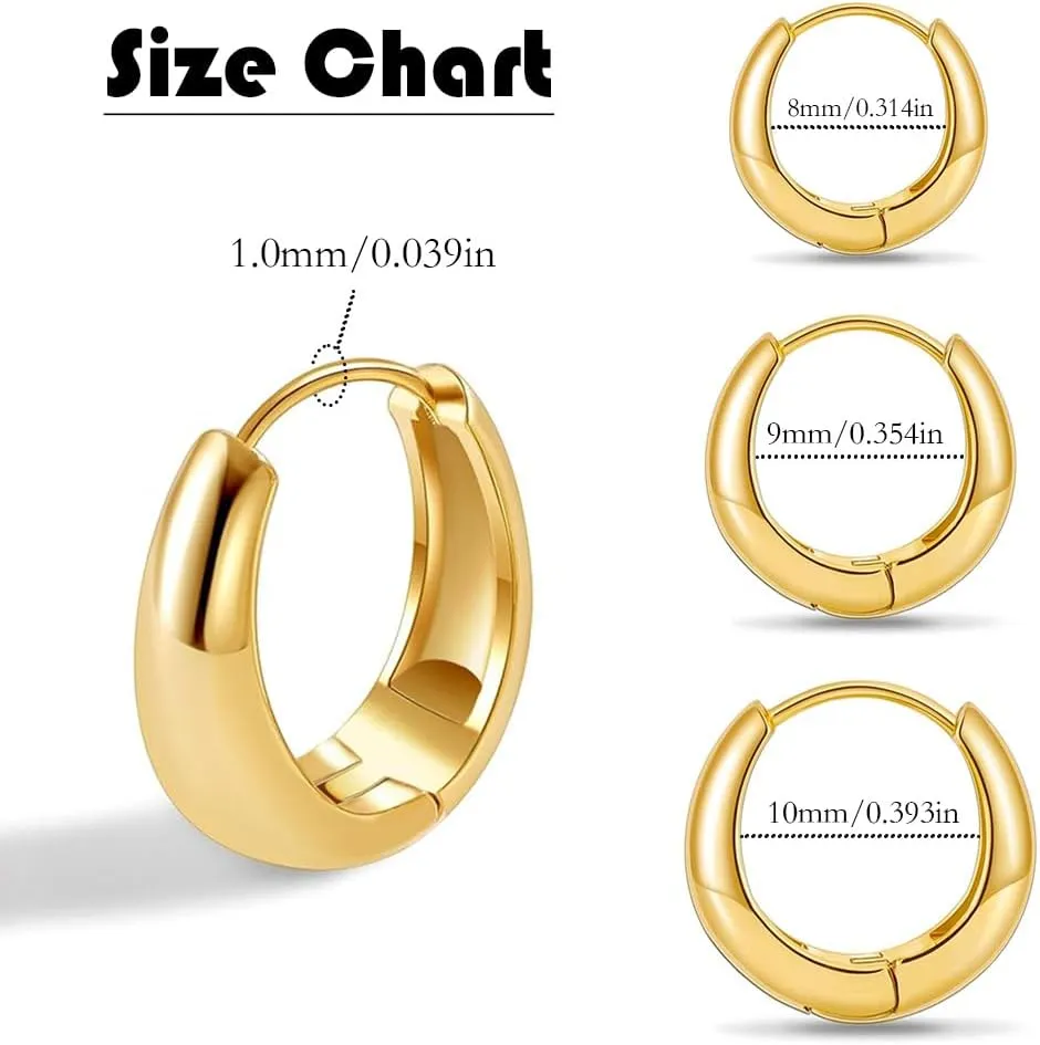 Jamboo Huggie Hoop Earrings,14K Gold Plated Lightweight Chunky, Hypoallergenic Small Round Design Trendy Gold Hoop Earrings