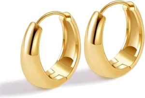 Jamboo Huggie Hoop Earrings,14K Gold Plated Lightweight Chunky, Hypoallergenic Small Round Design Trendy Gold Hoop Earrings