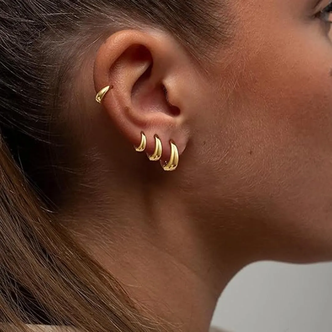 Jamboo Huggie Hoop Earrings,14K Gold Plated Lightweight Chunky, Hypoallergenic Small Round Design Trendy Gold Hoop Earrings
