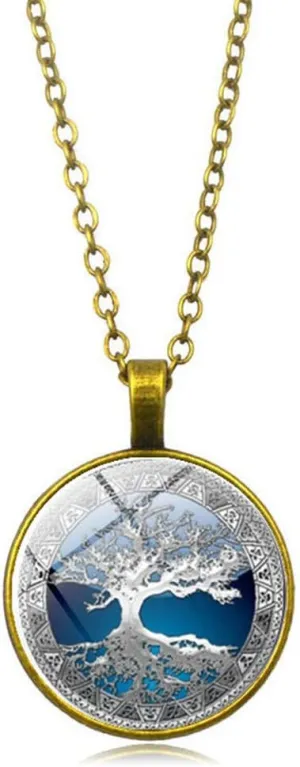 JczR.Y Celtic The Tree of Life Time Gem Neckalce Pendant Round Glass Necklaces for Women Birthday Gift
