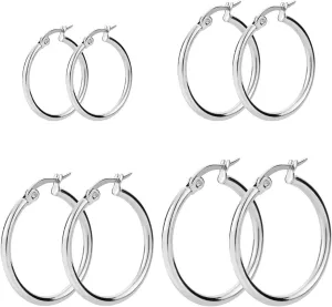 JewelrieShop Women's Stainless Steel High Polished Finish Rounded Hoops Earrings, Hypoallergenic, Nickel-free