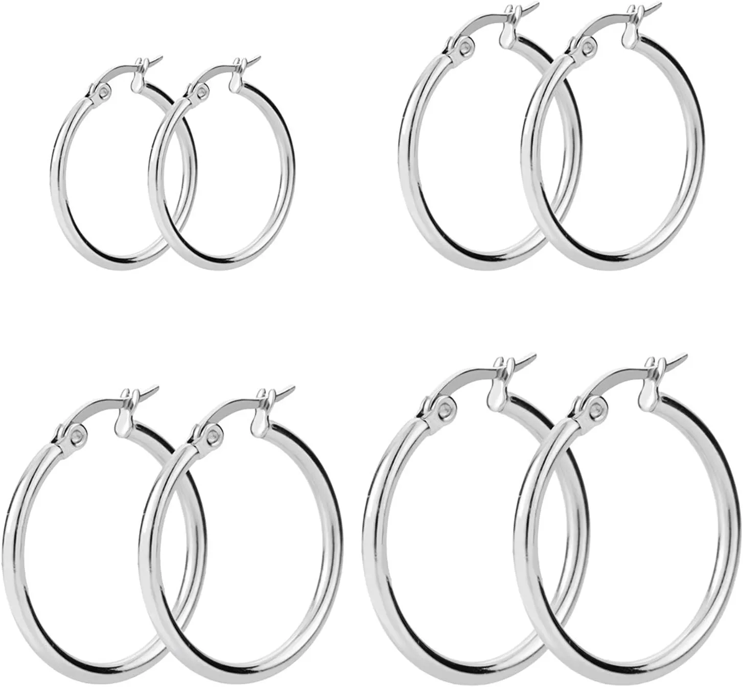 JewelrieShop Women's Stainless Steel High Polished Finish Rounded Hoops Earrings, Hypoallergenic, Nickel-free