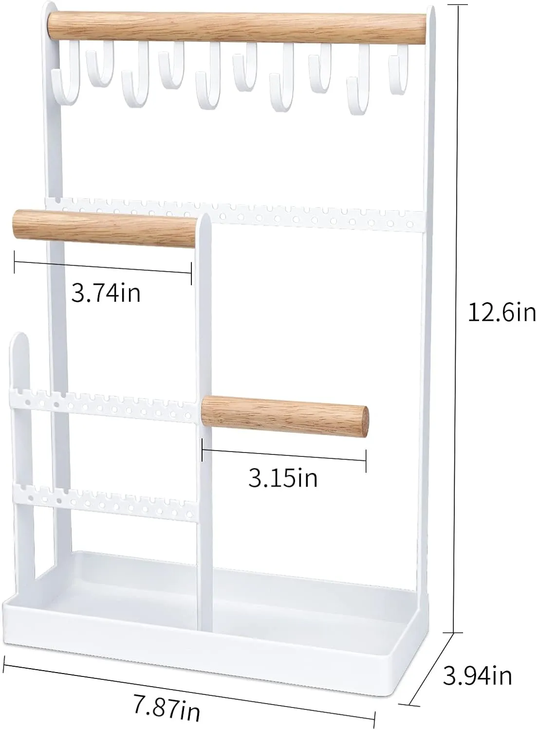 Jewelry Organizer Stand Necklace Holder, 6-Tier Jewelry Tree Stand Organizer with Bracelet Holder Ring Tray and 10 Hooks 88 Holes for Earring Holder Jewelry Tower Rack -White