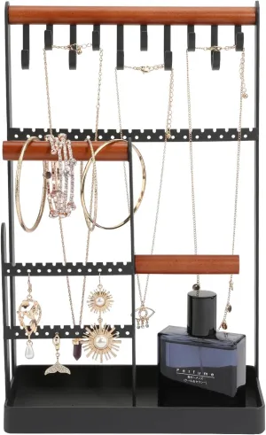 Jewelry Rack, 6-layer Jewelry Storage Tower with Necklace, Earrings, Bracelet & Ring Rack - Black