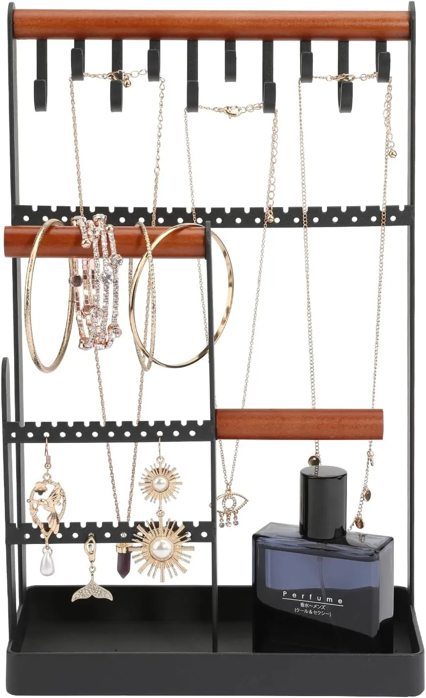 Jewelry Rack, 6-layer Jewelry Storage Tower with Necklace, Earrings, Bracelet & Ring Rack - Black