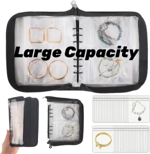 Jewelry Storage Book Organizer Travel Transparent Earring Storage Book Jewelry Binder for Necklace, Ring, Earring, Storage (Black, 48Pcs Large Jewelry Pouches)