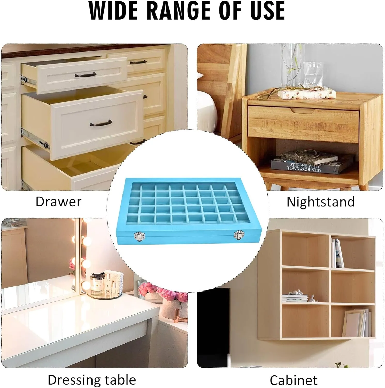 Jewelry Tray Organizer Box 48 Grid Jewelry Display Organizer Box with Transparent Lid Rings Earrings Necklaces Pendants Display Box Suitable for Women and Girls (48 Grid, Sky Blue)