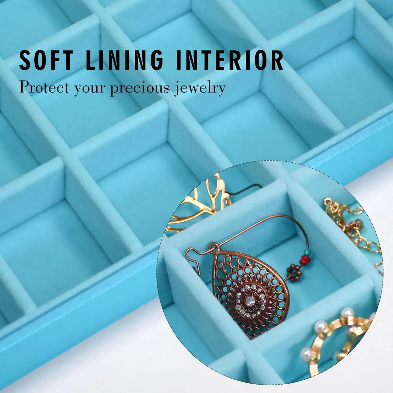 Jewelry Tray Organizer Box 48 Grid Jewelry Display Organizer Box with Transparent Lid Rings Earrings Necklaces Pendants Display Box Suitable for Women and Girls (48 Grid, Sky Blue)