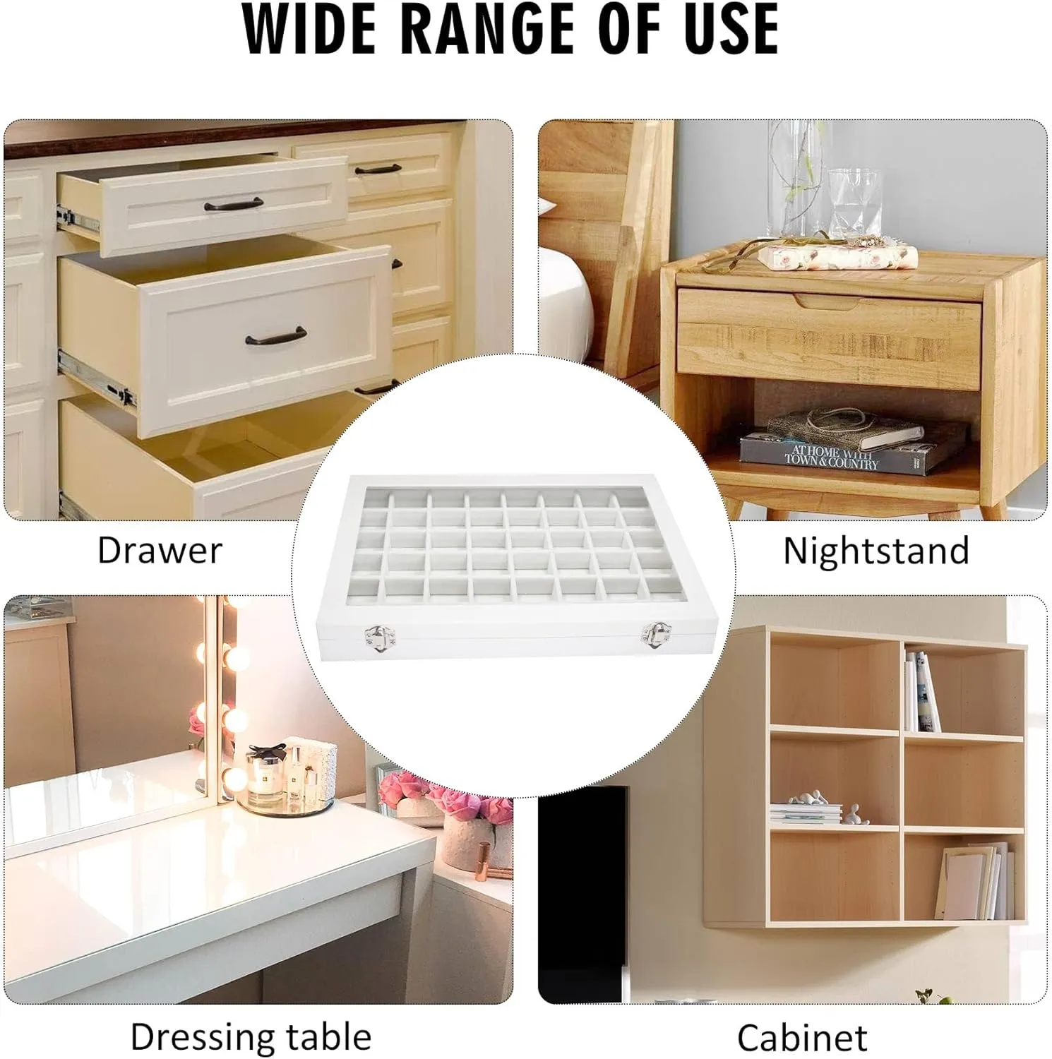 Jewelry Tray Organizer Box 48 Grid Jewelry Display Organizer Box with Transparent Lid Rings Earrings Necklaces Pendants Display Box Suitable for Women and Girls (48 Grid, White)
