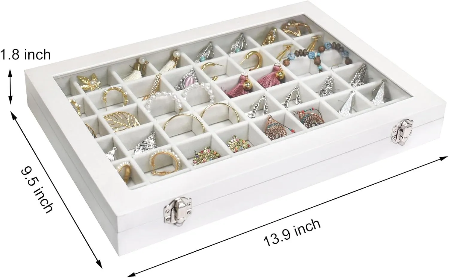 Jewelry Tray Organizer Box 48 Grid Jewelry Display Organizer Box with Transparent Lid Rings Earrings Necklaces Pendants Display Box Suitable for Women and Girls (48 Grid, White)
