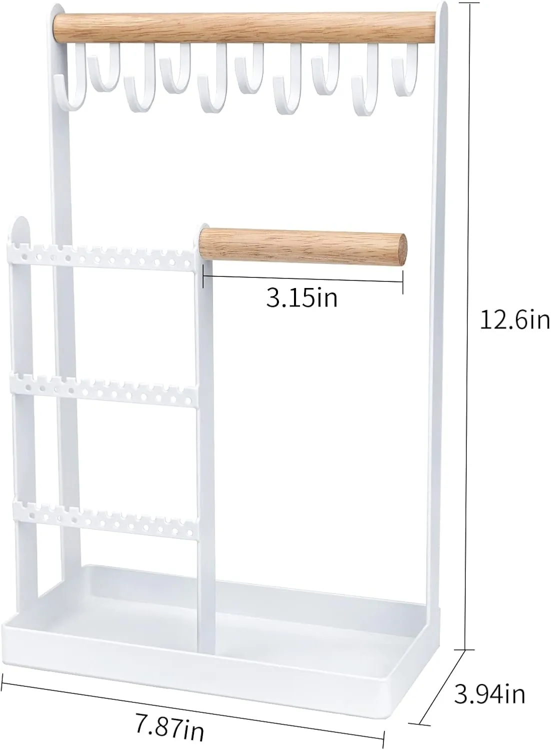Jewelry Tree, 5-layer Necklace Rack, Jewelry Rack Storage Rack with Earring Tray and 10 Hooks for Earrings Watches Bracelets Rings (White)