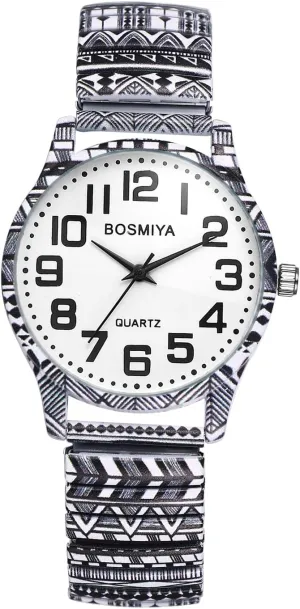 JewelryWe Bohemia Stretch Band Watch - Analog Quartz Easy Read Elastic Wristwatch Casual Boho Expansion Band Watches for Women Men