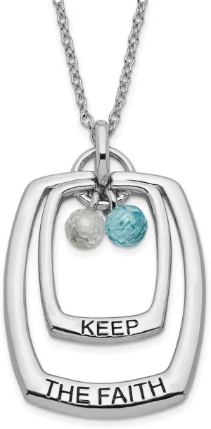 JewelryWeb 925 Sterling Silver Polished Spring-Ring Artisan Oxidized Antiqued CZ Simulated Diamond Keep The Faith 18inch Necklace Pendant-Necklace for Women