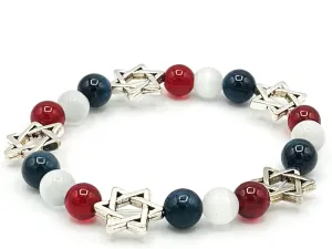 Jewish Bracelet for Women & Men - Three Cheers Garnet, White Agate, Dark Sapphire & Star of David Bracelet - Stretch Bracelet for Judaica Gifts & More - Judaic Gems Jewish Jewelry for Women