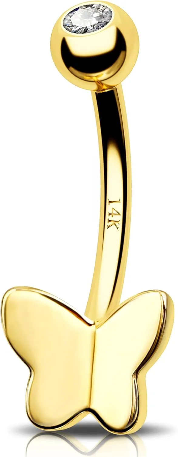Jewseen 14K Gold Belly Button Rings for Women Butterfly Belly Rings Navel Piercing Jewelry Belly Piercing Body Piercing Jewelry
