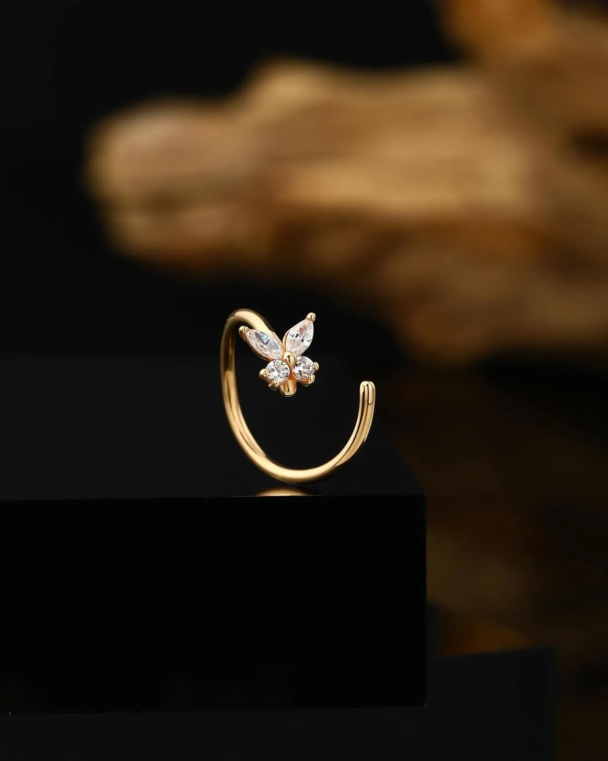 Jewseen 14K Solid Gold Nose Rings Hoop 18G 20G Butterfly Thin Nose Piercings Jewelry for Women