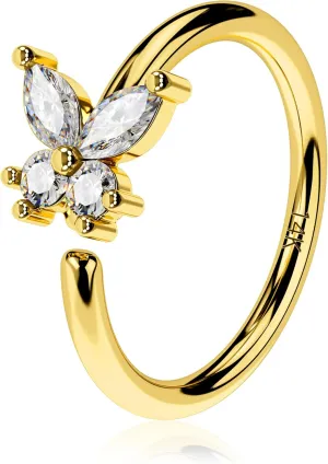 Jewseen 14K Solid Gold Nose Rings Hoop 18G 20G Butterfly Thin Nose Piercings Jewelry for Women