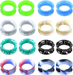 Jewseen Silicone Gauges Flexible Tunnels 6g-1'' Ear Gauges Flesh Tunnels 16Pcs Ear Plugs Body Piercing Jewelry
