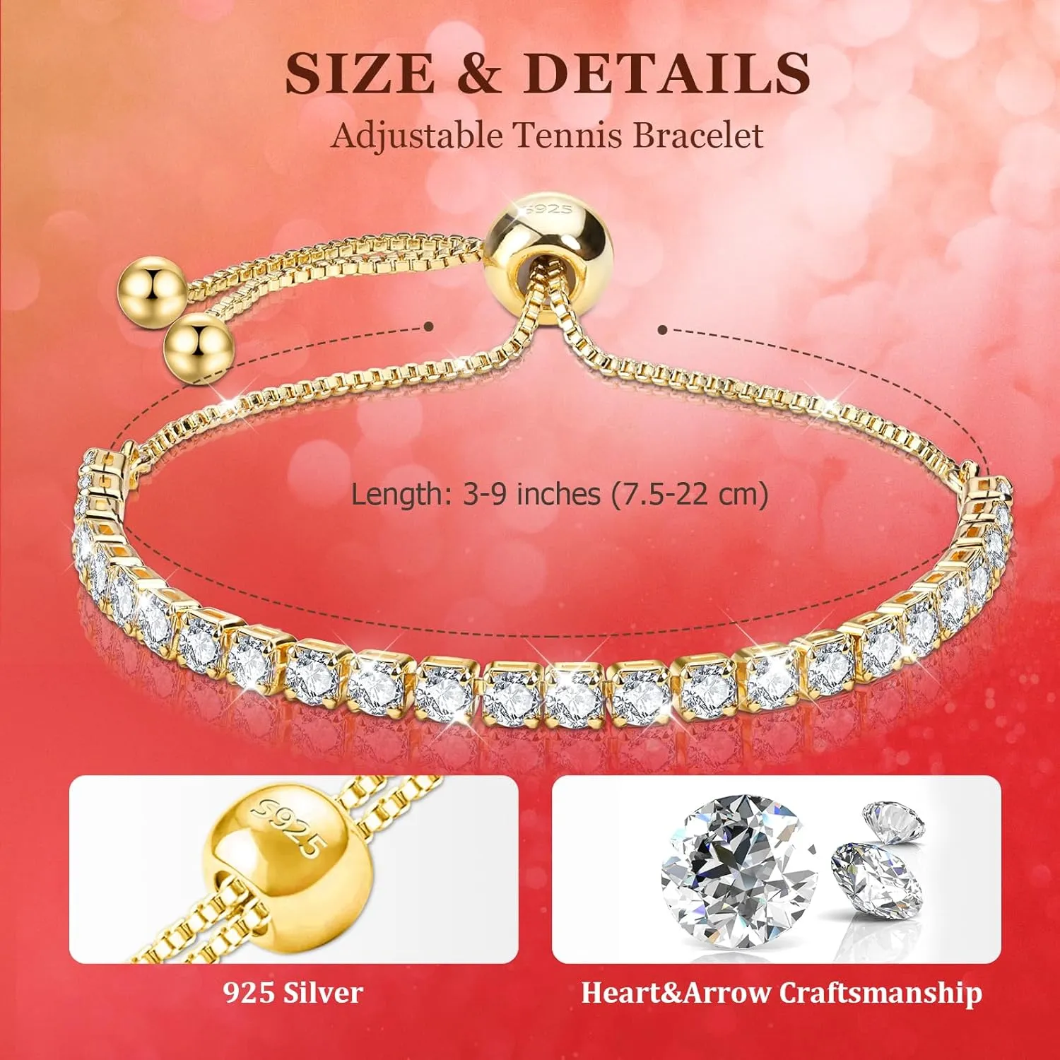 J.Fe Silver Bracelet, S925 Tennis Bracelet with Sparkling 5A Cubic Zirconia Silver Bracelets for Women Adjustable Bracelet for Women Bracelets Womens Bracelet Women Gifts for Women Mom