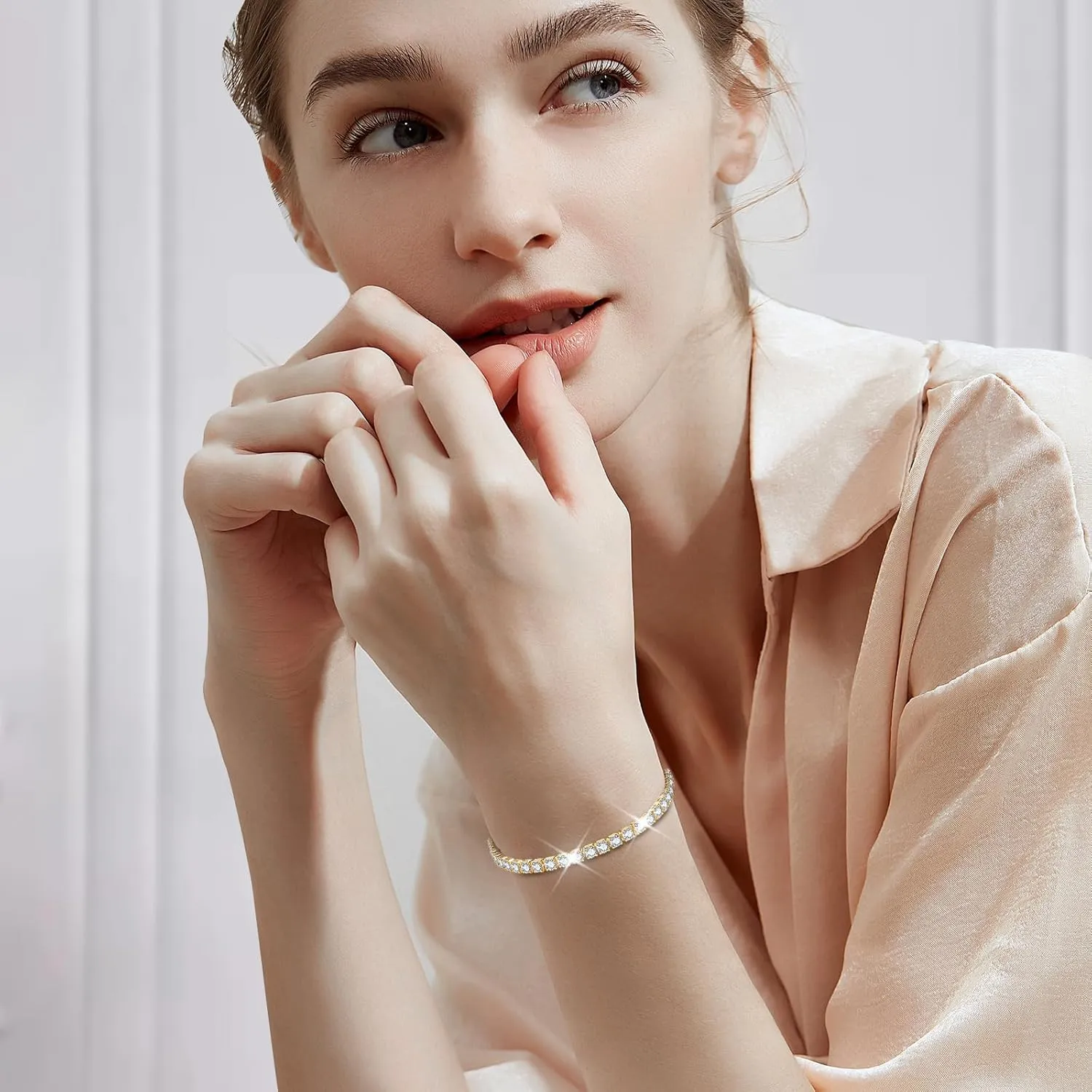 J.Fe Silver Bracelet, S925 Tennis Bracelet with Sparkling 5A Cubic Zirconia Silver Bracelets for Women Adjustable Bracelet for Women Bracelets Womens Bracelet Women Gifts for Women Mom