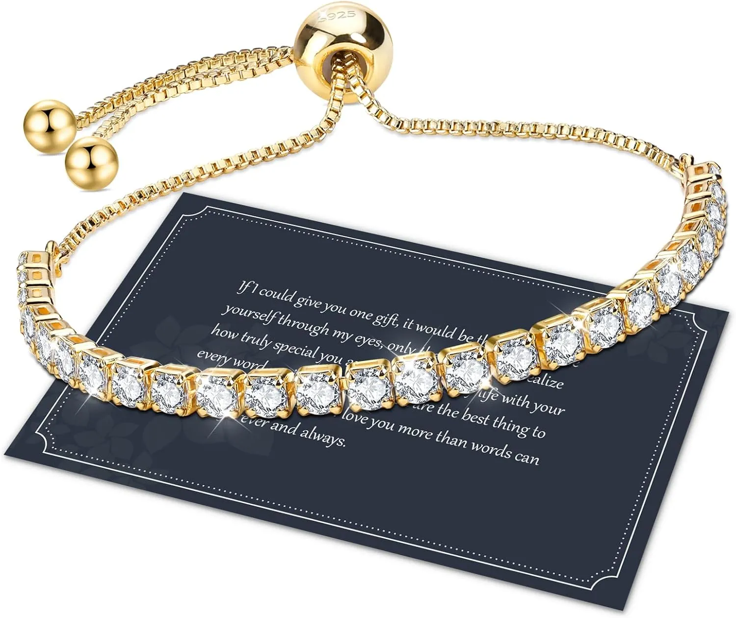 J.Fe Silver Bracelet, S925 Tennis Bracelet with Sparkling 5A Cubic Zirconia Silver Bracelets for Women Adjustable Bracelet for Women Bracelets Womens Bracelet Women Gifts for Women Mom
