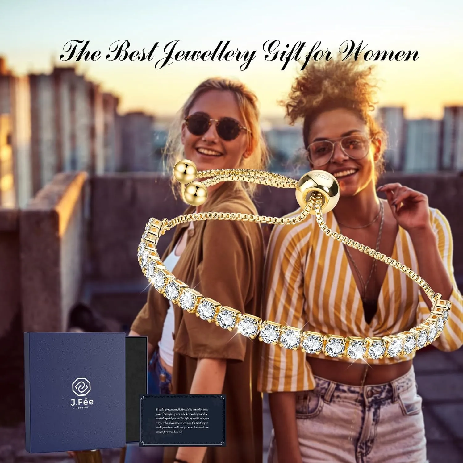 J.Fe Silver Bracelet, S925 Tennis Bracelet with Sparkling 5A Cubic Zirconia Silver Bracelets for Women Adjustable Bracelet for Women Bracelets Womens Bracelet Women Gifts for Women Mom
