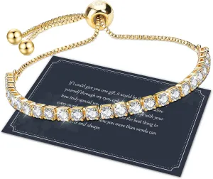 J.Fe Silver Bracelet, S925 Tennis Bracelet with Sparkling 5A Cubic Zirconia Silver Bracelets for Women Adjustable Bracelet for Women Bracelets Womens Bracelet Women Gifts for Women Mom