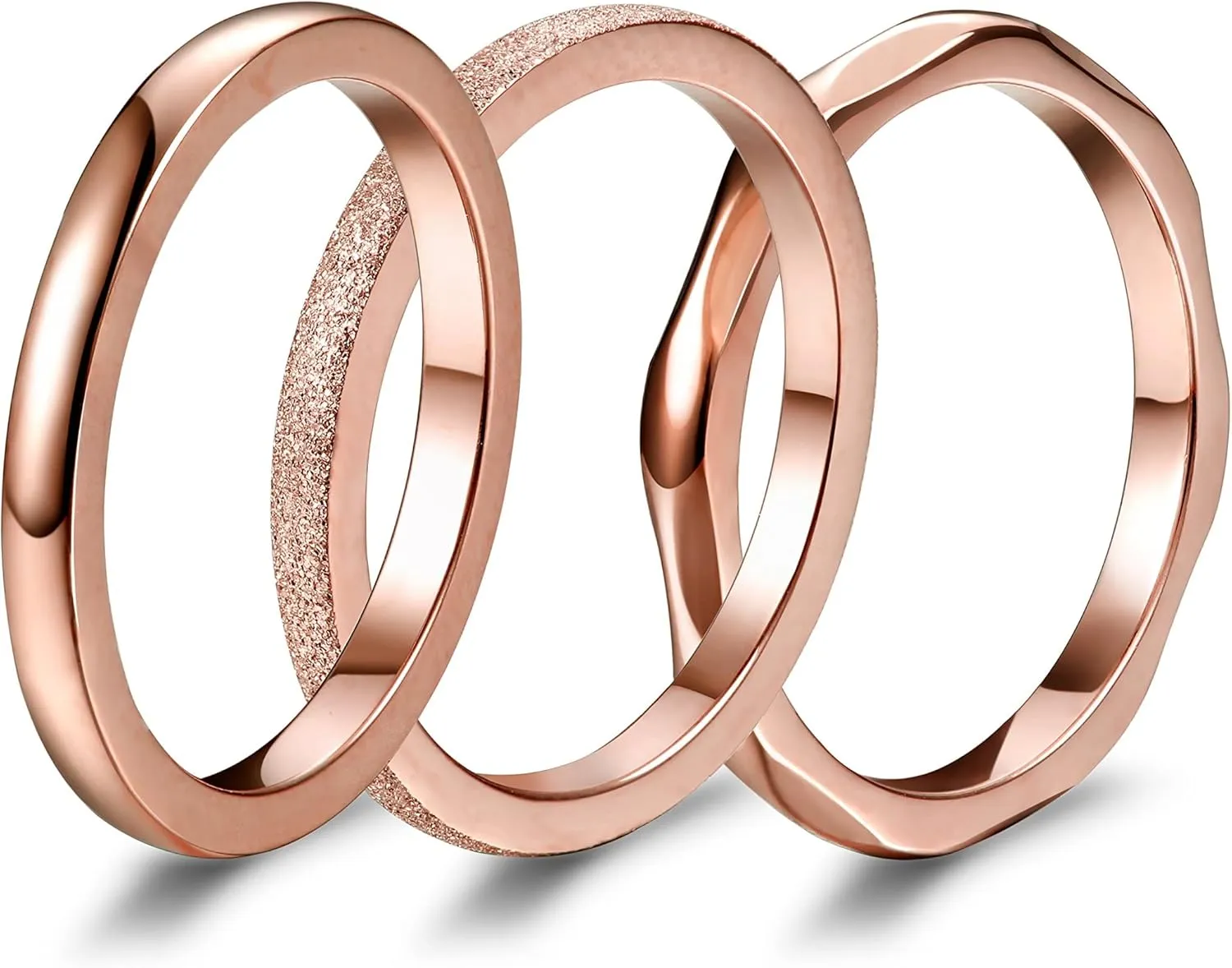 JOERICA 3Pcs 2mm Stainless Steel Women's Stackable Eternity Ring Band Engagement Wedding Ring Set 4-9