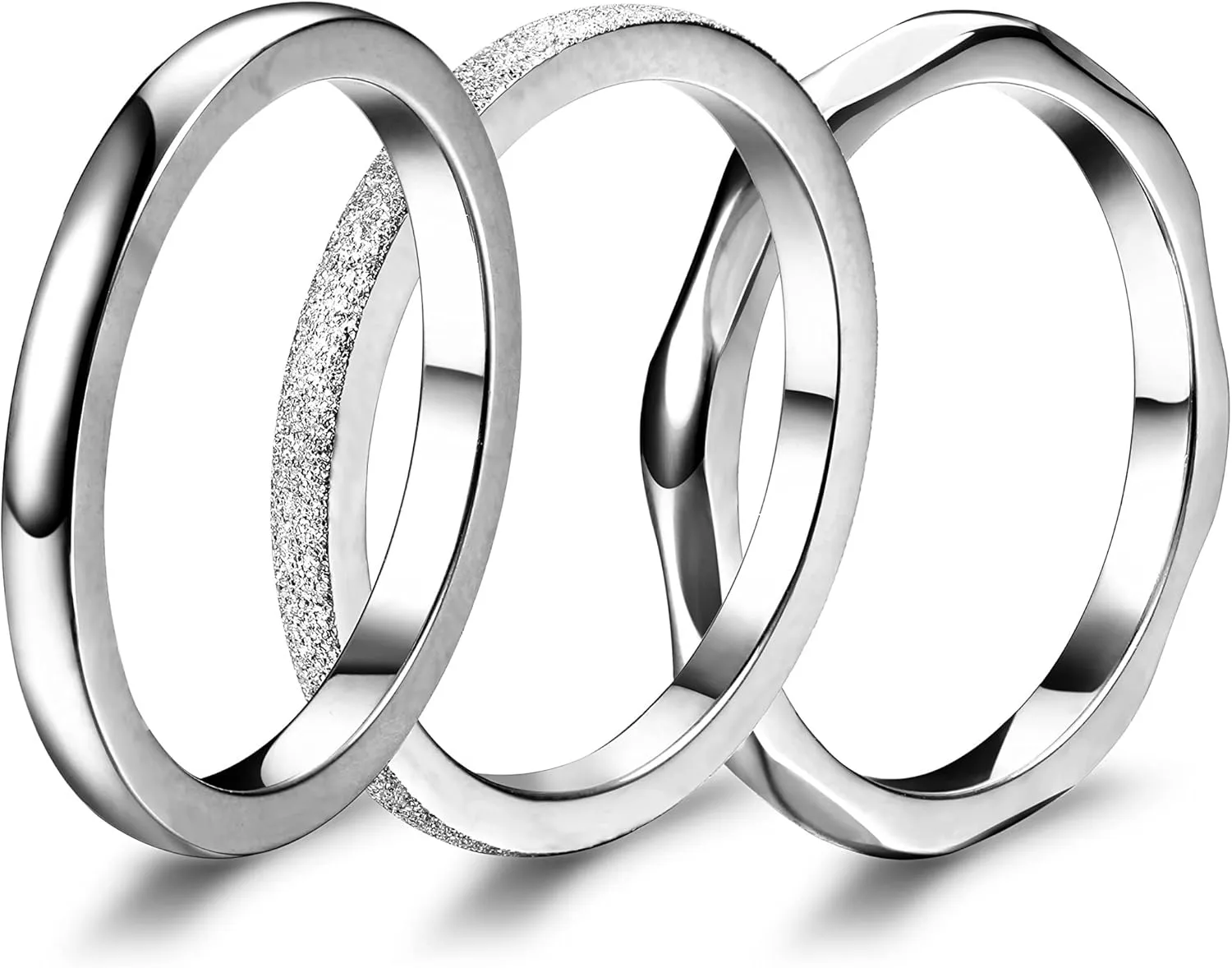 JOERICA 3Pcs 2mm Stainless Steel Women's Stackable Eternity Ring Band Engagement Wedding Ring Set 4-9