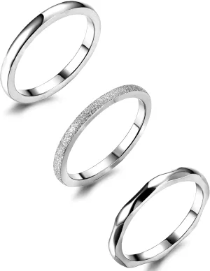 JOERICA 3Pcs 2mm Stainless Steel Women's Stackable Eternity Ring Band Engagement Wedding Ring Set 4-9