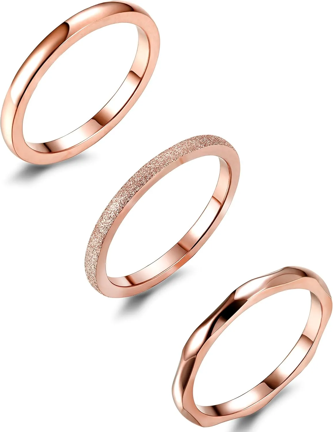 JOERICA 3Pcs 2mm Stainless Steel Women's Stackable Eternity Ring Band Engagement Wedding Ring Set 4-9