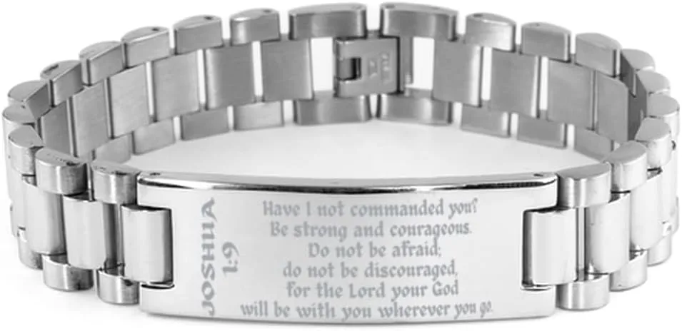 Joshua 1:9, Be Strong And Courageous, Bible Verse Bracelets, Ladder Stainless Steel Bracelet, Engraved Message, Inspirational Jewelry, Christian Gifts, Religious , Christian Jewelry, Bible Jewelry