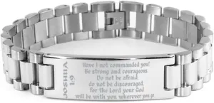 Joshua 1:9, Be Strong And Courageous, Bible Verse Bracelets, Ladder Stainless Steel Bracelet, Engraved Message, Inspirational Jewelry, Christian Gifts, Religious , Christian Jewelry, Bible Jewelry