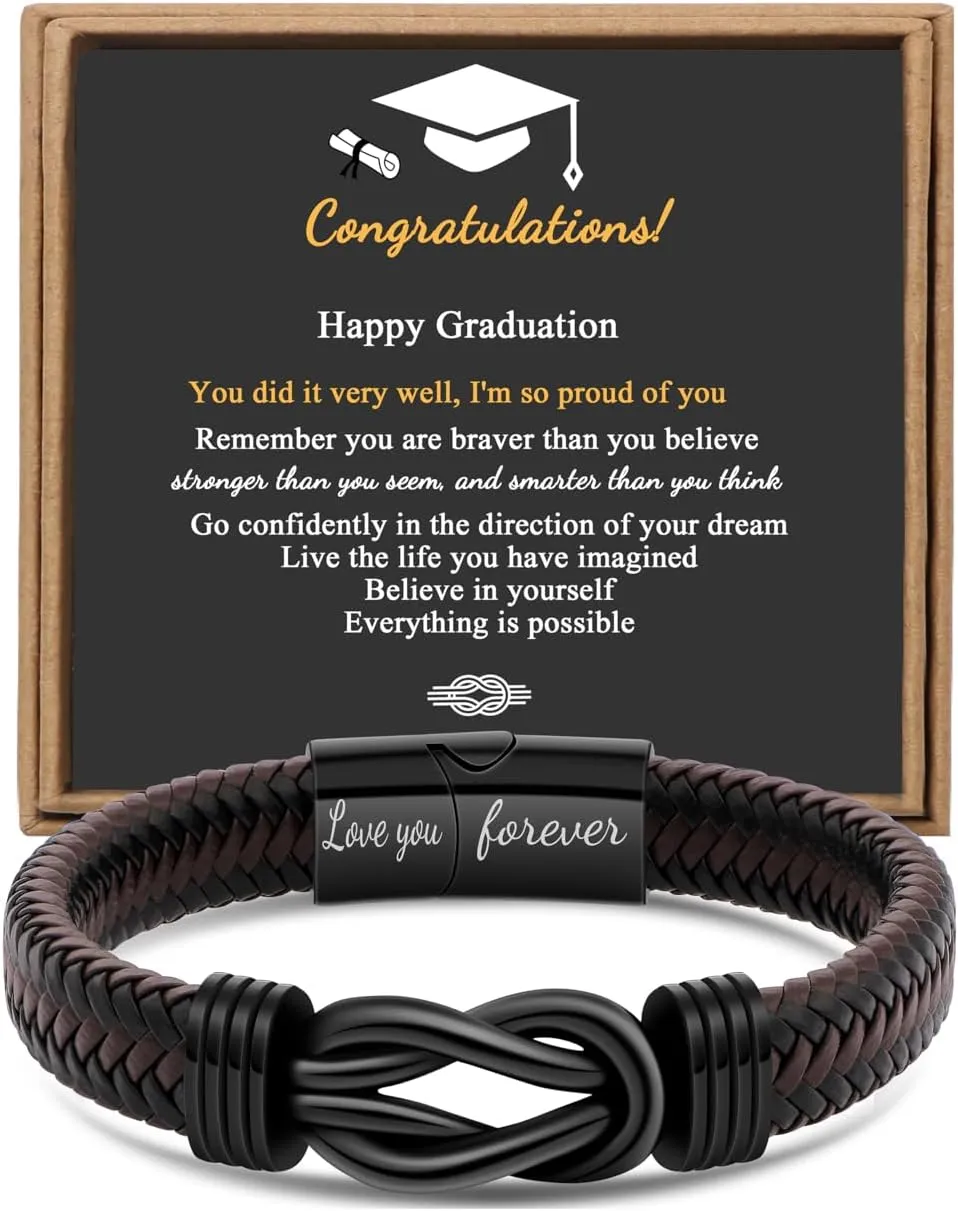 JoycuFF Graduation Gifts for Him Class of 2025 High School College Leather Bracelets Graduation Gifts for Son Boyfriend Classmates