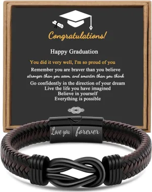 JoycuFF Graduation Gifts for Him Class of 2025 High School College Leather Bracelets Graduation Gifts for Son Boyfriend Classmates