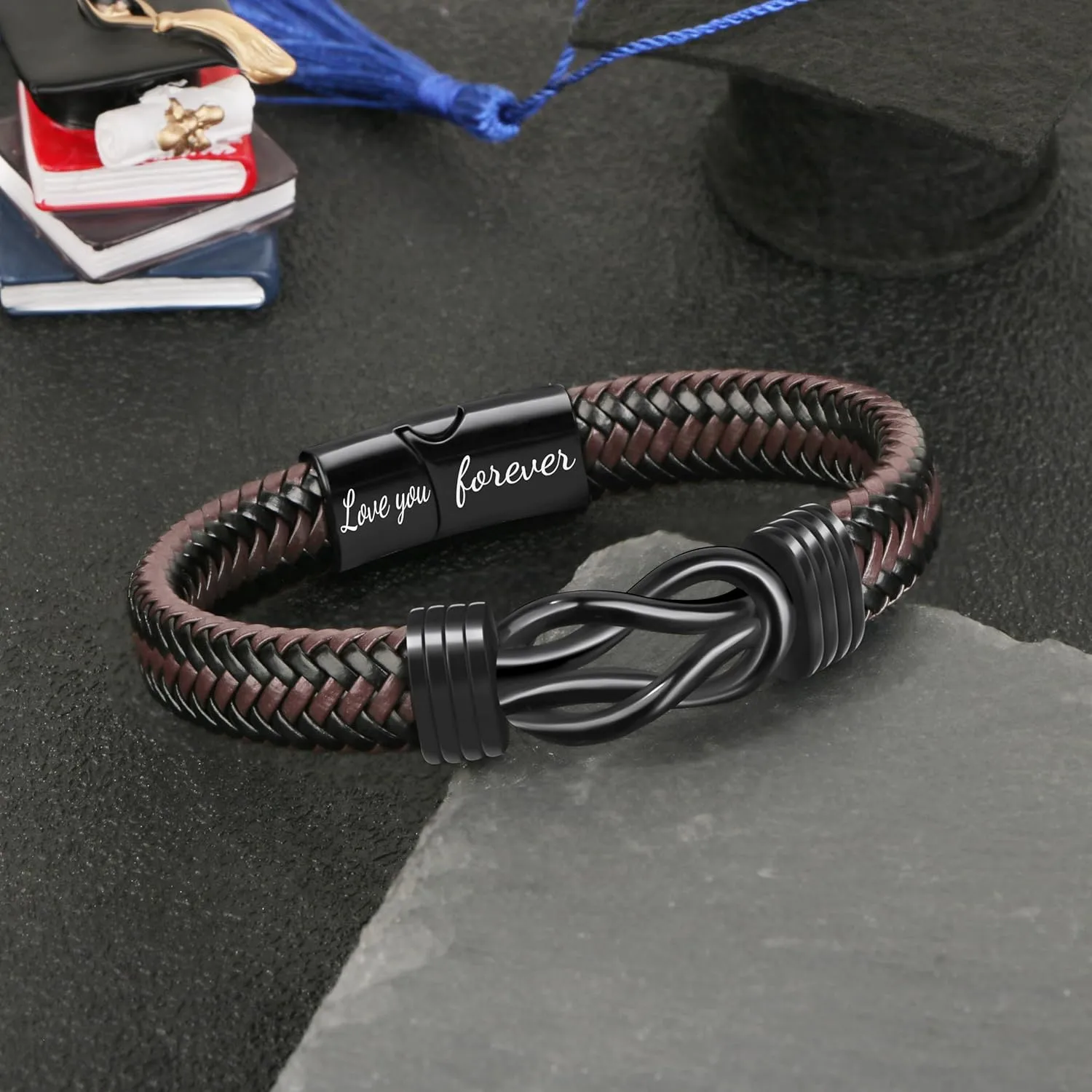 JoycuFF Graduation Gifts for Him Class of 2025 High School College Leather Bracelets Graduation Gifts for Son Boyfriend Classmates