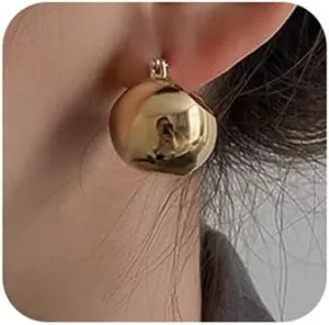 Jumwrit Golden Round Ball Drop Dangle Earrings Set Dainty Huggie Hoop Earrings Chunky Simple Polished Ball Earrings Hypoallergenic Earrings Accessories for Women