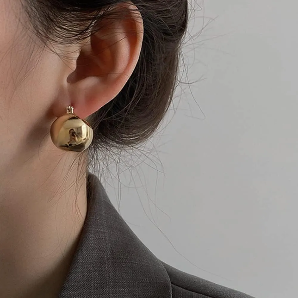 Jumwrit Golden Round Ball Drop Dangle Earrings Set Dainty Huggie Hoop Earrings Chunky Simple Polished Ball Earrings Hypoallergenic Earrings Accessories for Women