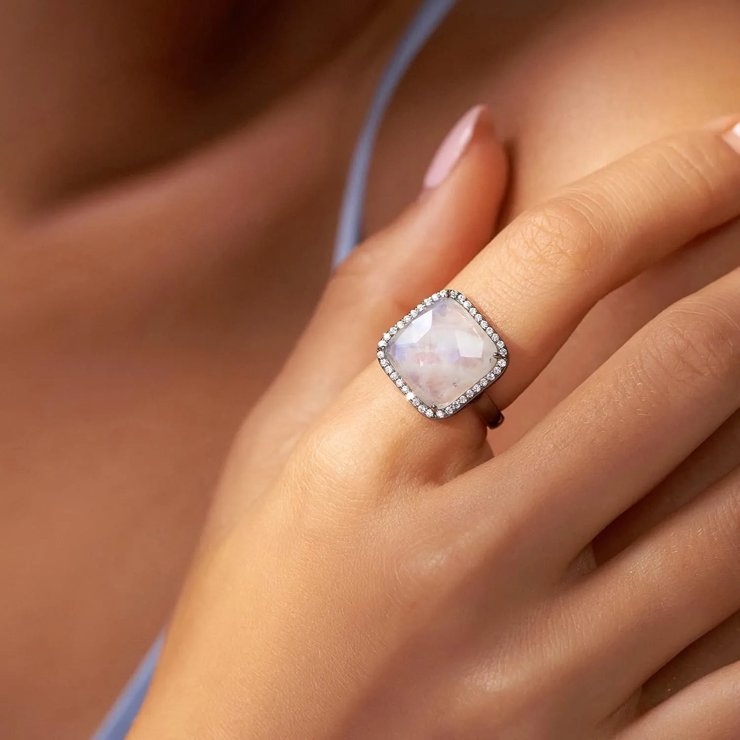 Jupiter Natural Gemstone Rings, 14K Gold/Rhodium Plated Genuine Gemstone Square Ring with Zirconia for Women, Birthstone Rings Jewelry Gifts for Valentine's Day, Birthday (Available 6,7,8,9)