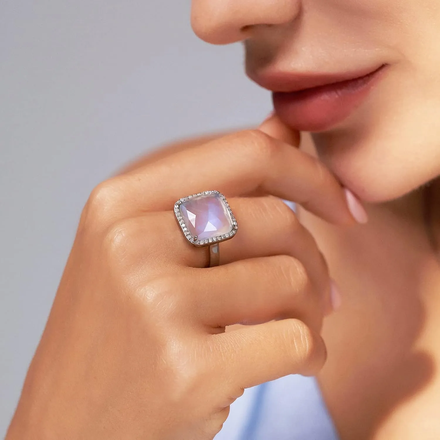 Jupiter Natural Gemstone Rings, 14K Gold/Rhodium Plated Genuine Gemstone Square Ring with Zirconia for Women, Birthstone Rings Jewelry Gifts for Valentine's Day, Birthday (Available 6,7,8,9)