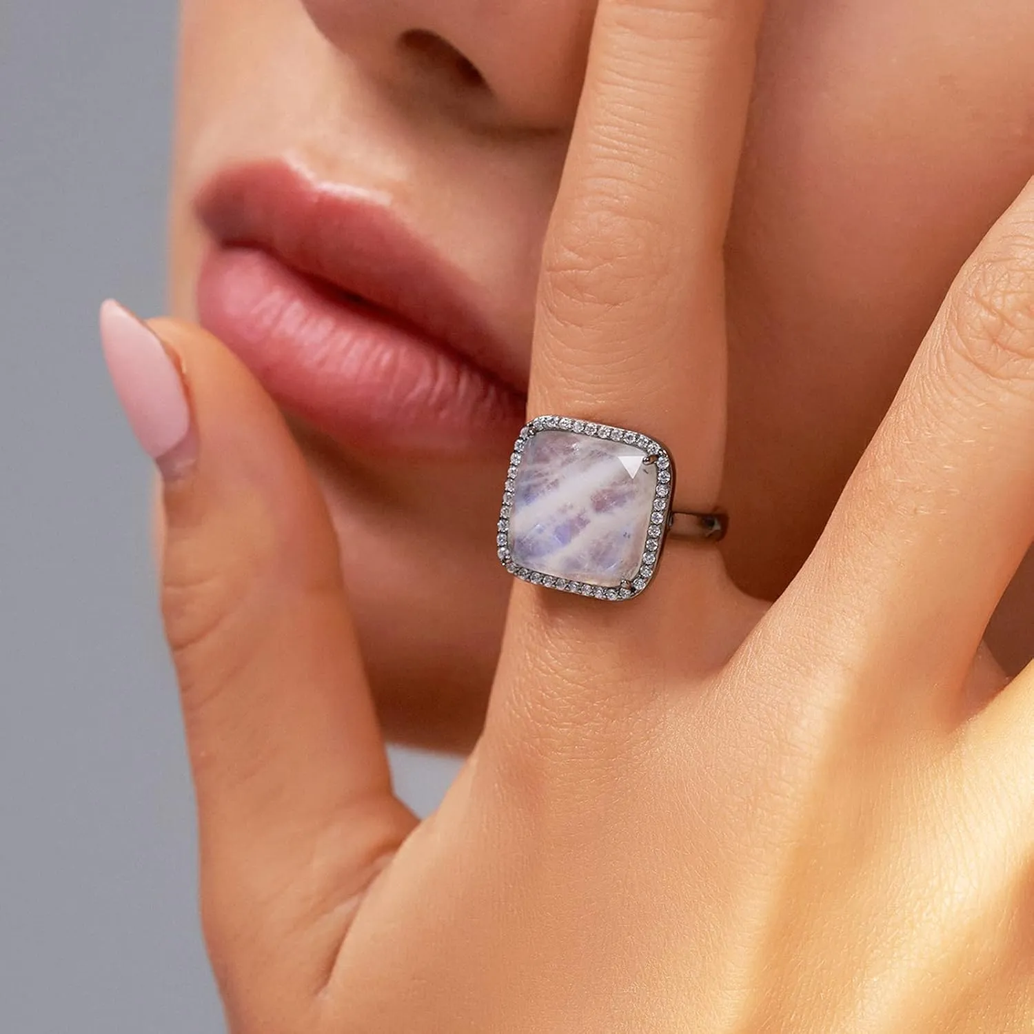Jupiter Natural Gemstone Rings, 14K Gold/Rhodium Plated Genuine Gemstone Square Ring with Zirconia for Women, Birthstone Rings Jewelry Gifts for Valentine's Day, Birthday (Available 6,7,8,9)