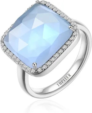 Jupiter Natural Gemstone Rings, 14K Gold/Rhodium Plated Genuine Gemstone Square Ring with Zirconia for Women, Birthstone Rings Jewelry Gifts for Valentine's Day, Birthday (Available 6,7,8,9)
