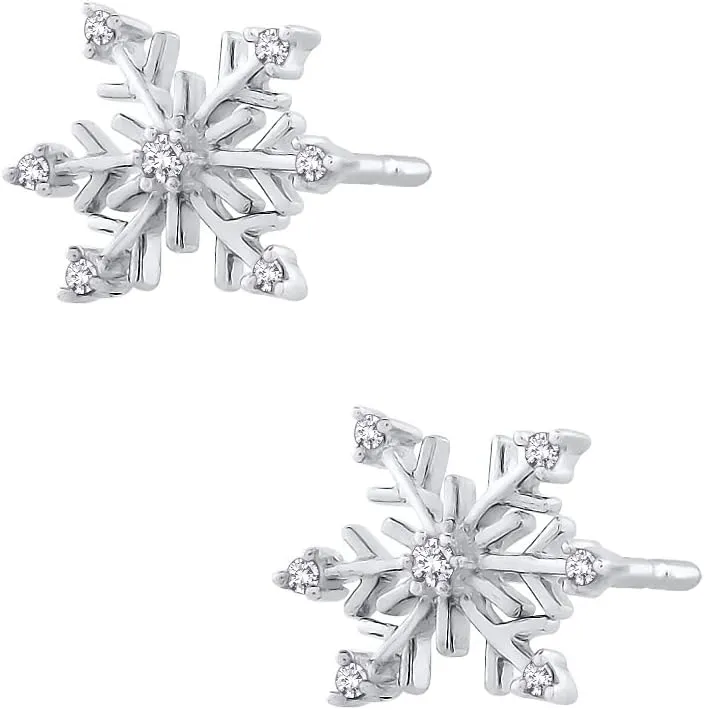 KATARINA Diamond Snowflake Earrings in Gold or Sterling Silver (1/8 cttw, G-H, I2-I3)