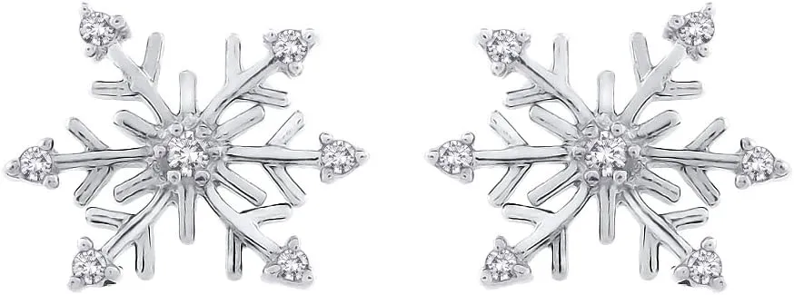 KATARINA Diamond Snowflake Earrings in Gold or Sterling Silver (1/8 cttw, G-H, I2-I3)