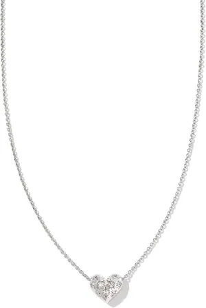 Kendra Scott Womens Holland Heart Short Pendant Necklace Silver White Crystal One-Size