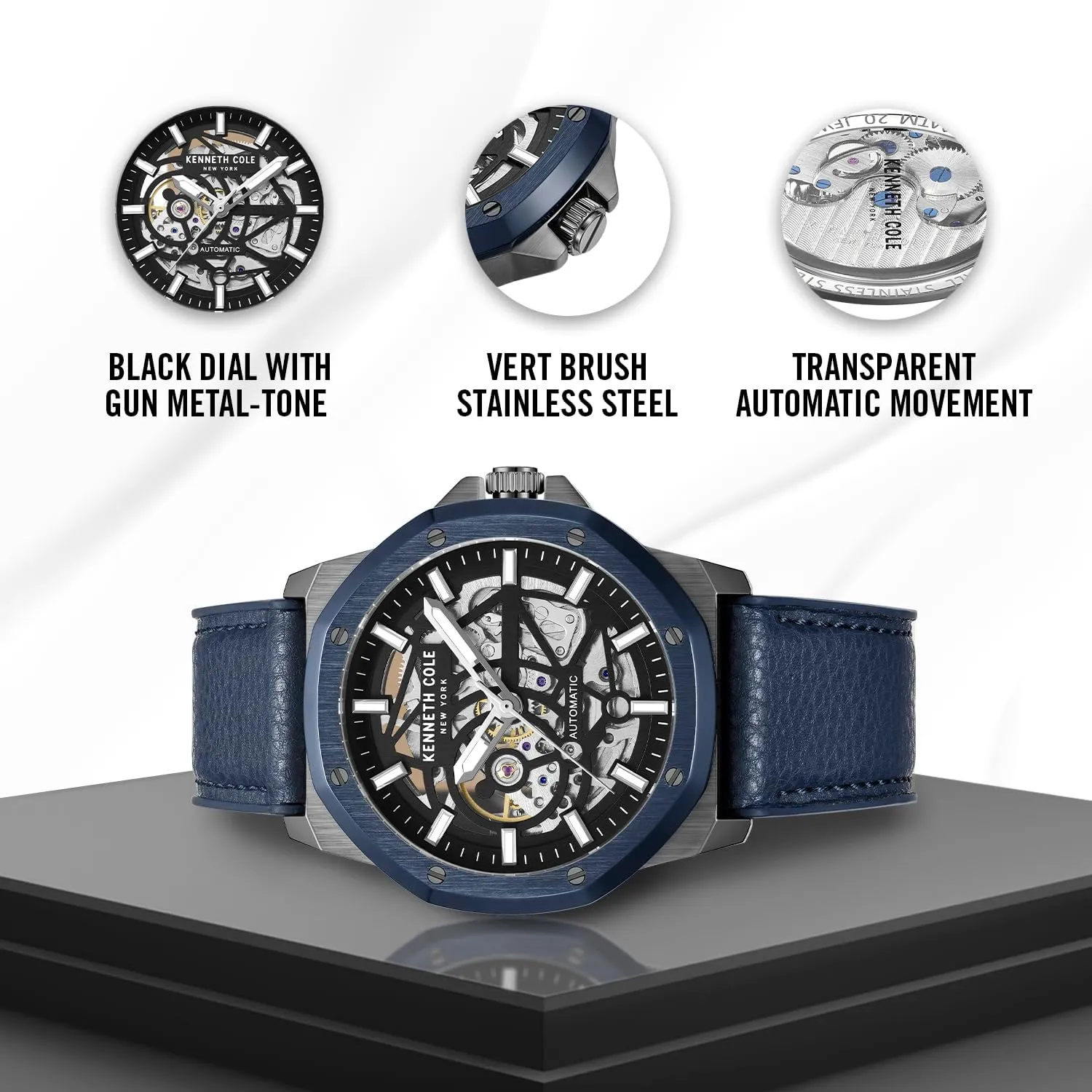 Kenneth Cole New York Mens Automatic Watch - Skeleton Dial, Octagonal Bezel, Elegant and Professional Design
