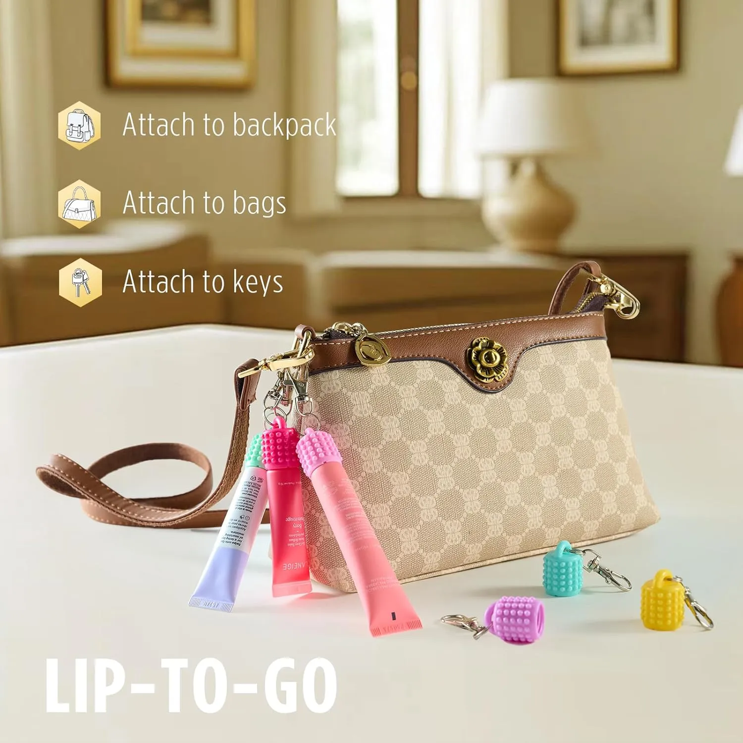 Keychain Cap Holder for Laneige, Summer Friday, Glossier, Lip Balm Keychain for Women,Replacement Cap with Stopper prevent Loss&Spills