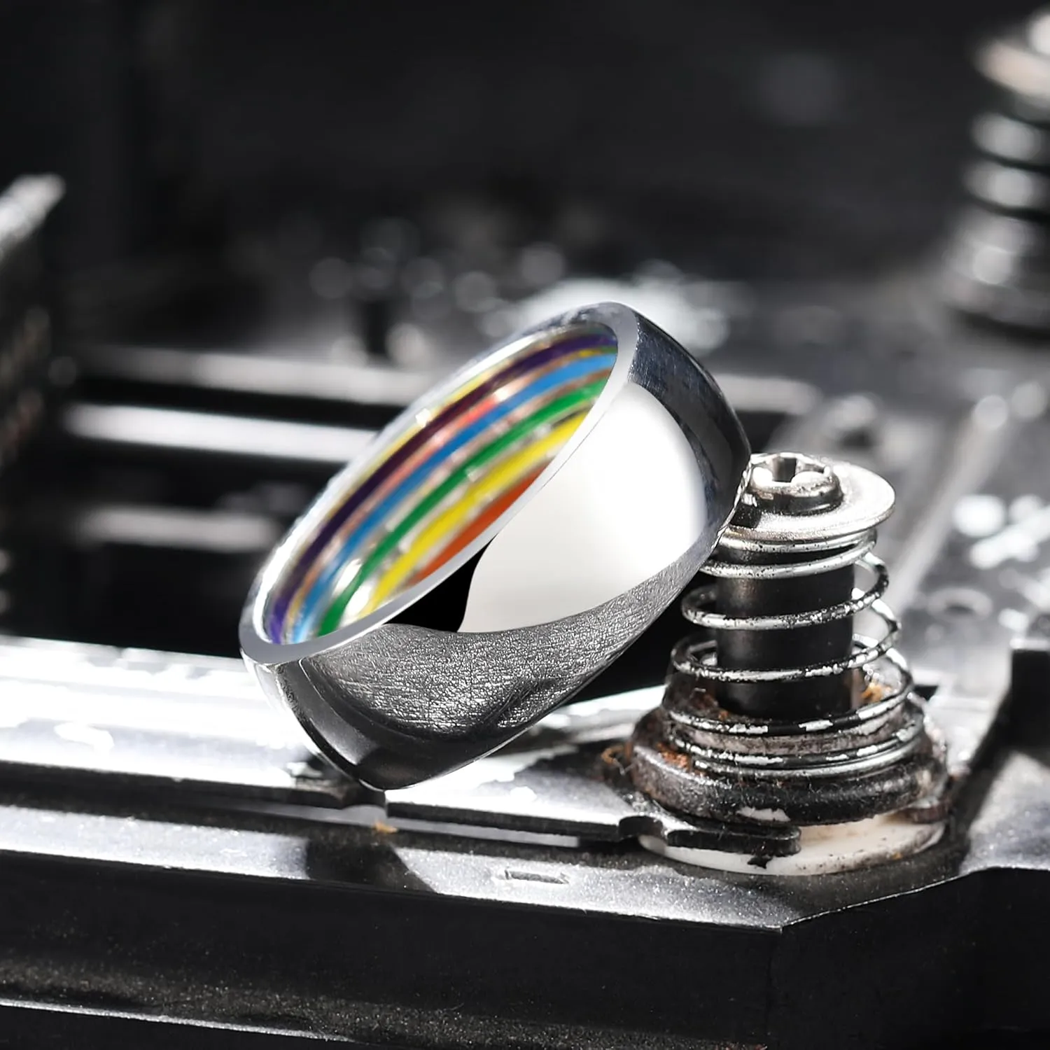 King Will LGBT Pride Rainbow Fidget Rings- Love is Love Wedding Bandfor Men, 8mm Wedding Band with Rainbow Pattern Black/Silver/Gold Stainless Steel Men Ring Wedding Band, Comfort Fit Size 7-14